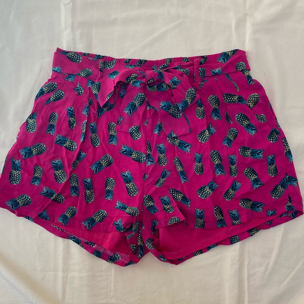 Pink Pineapple Tie-front Soft Shorts